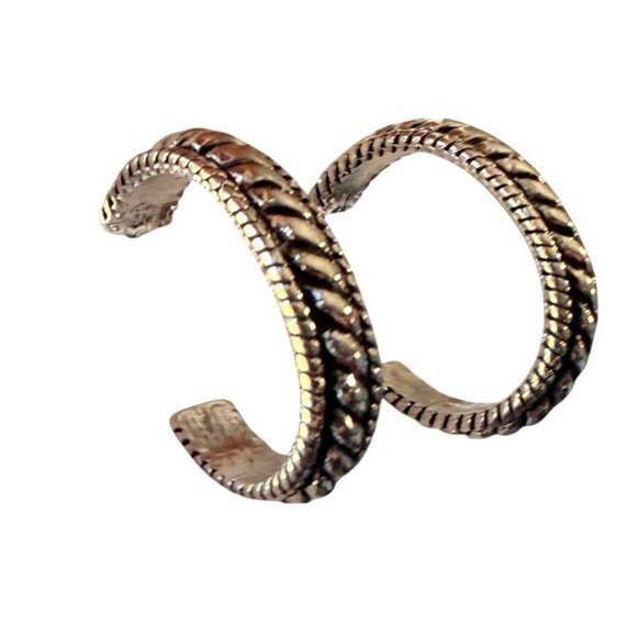 Y2K Silver Tone Textured Rope Edge Hoop Earring 1" Nickel Free Hypoallergenic - Picture 5 of 9